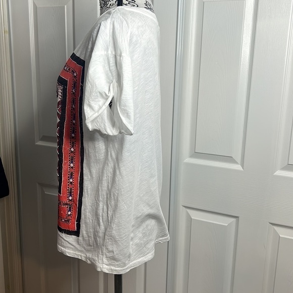 J Crew Aztec Red Blue White Beaded T Shirt M - Picture 3 of 6